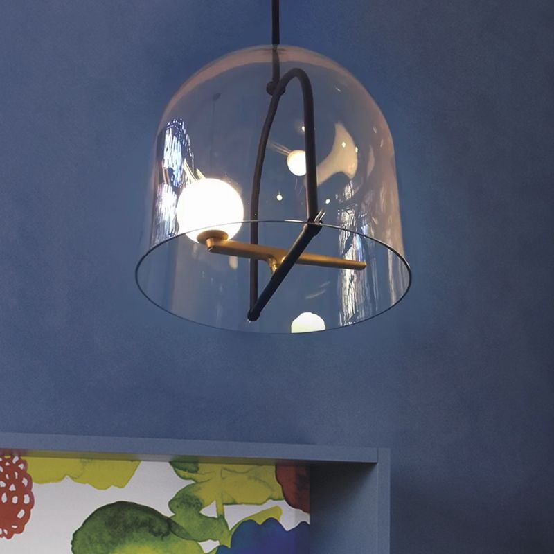 Contemporary Cylindrical Ceiling Lighting Clear Glass 1 Head Living Room Hanging Light Fixture