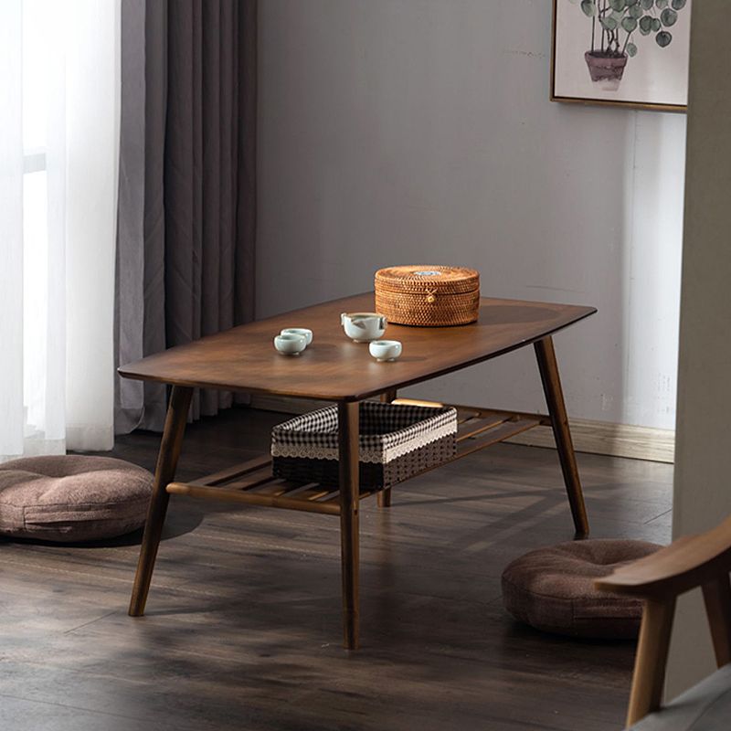 4 Legs 1 Single Coffee Table with Wood Accents Modern Rectangular Cocktail Table