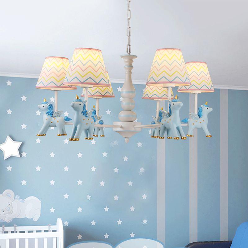 Childrens Unicorn Chandelier Lighting Resin Nursery Pendant Light with Empire Shade
