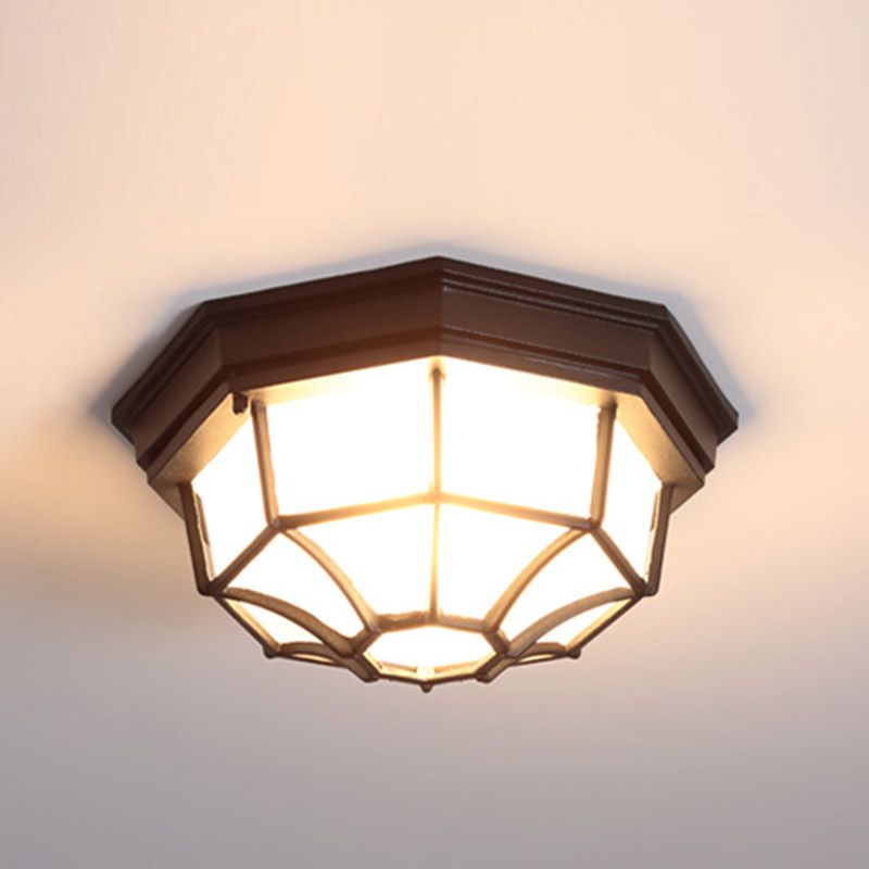 Plafonnier LED étanche, lampe encastrée traditionnelle avec abat-jour en verre pour balcon