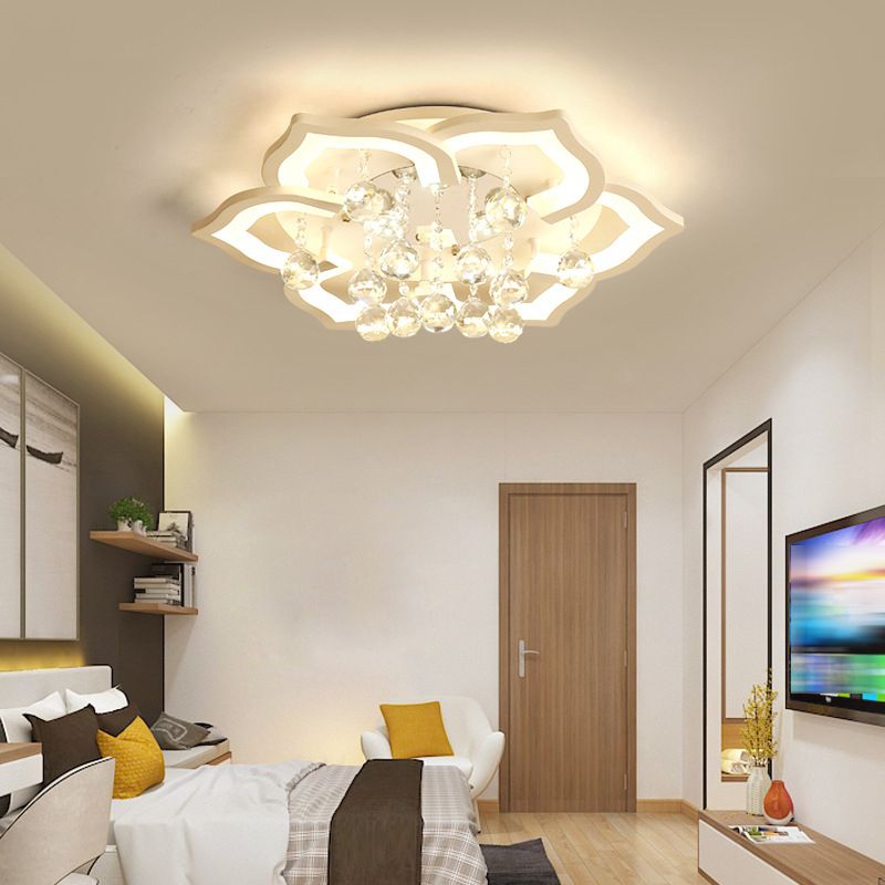 Lámpara de techo de cristal LED con forma de flor, soporte empotrado acrílico moderno para sala de estar