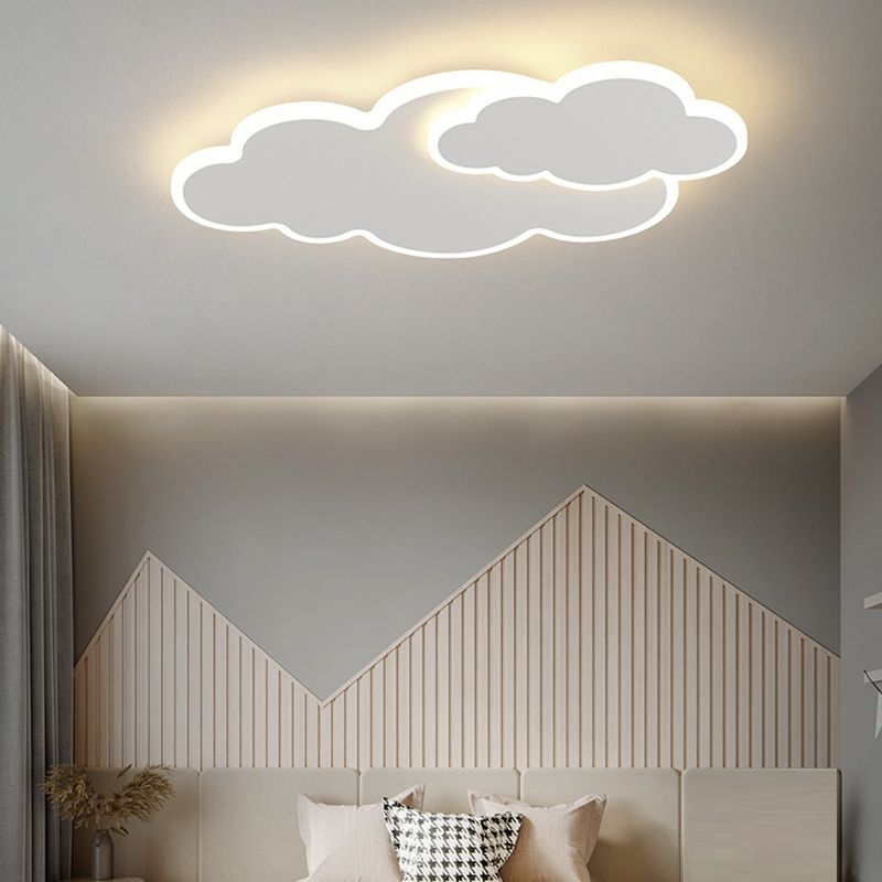Modern Flush Mount Cloud Metal LED Ceiling Light Fixture in White for Bedroom