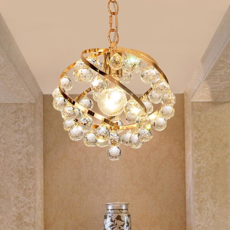 1 Light Orb Posting Lighting Industrial Gold Clear Crystal Luz de techo colgante para Foyer