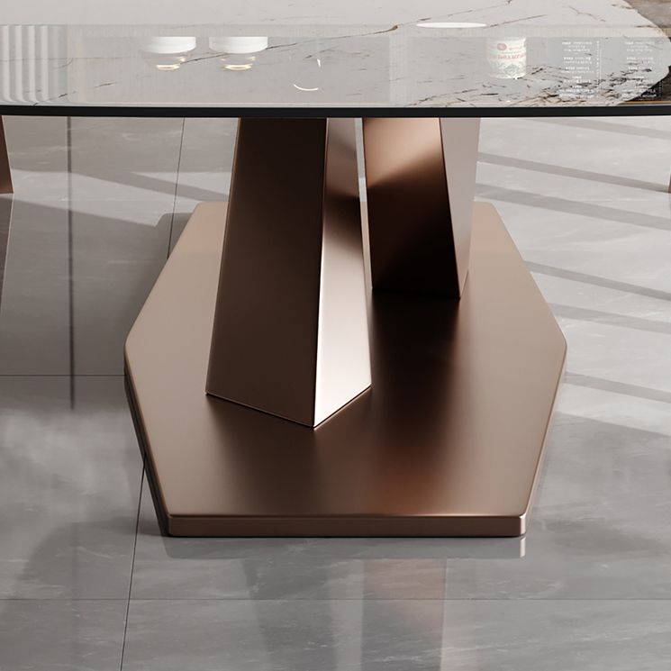 Tavolo da pranzo rettangolo di pietra sinterizzato glam tavolo da pranzo standard da cucina con base di piedistallo