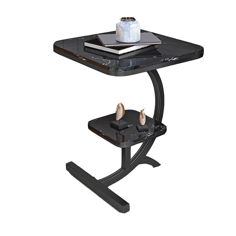 Double Tier Square Slate Top End Table Metal C Side Table for Living Room