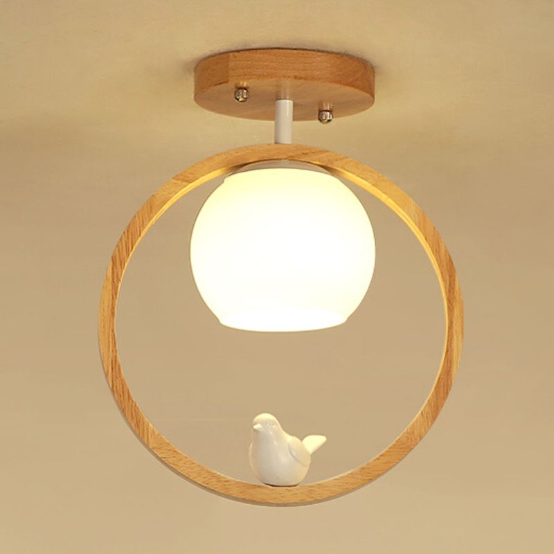 Contemporary Globe Flush Light Fixture Wood 1 Light Flush Mount Ceiling Fixture in Brown