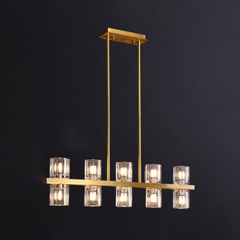 Cylinder Shade Island Light Modern Style Simple Glass Hanging Light in Gold for Restaurant