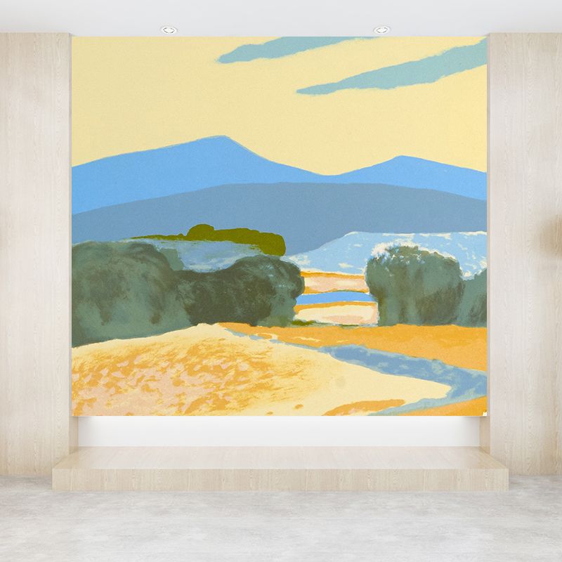 Autumn Farmfield Landscape Wall Mural Yellow Modern Artistic Wall Decor for Boys Room