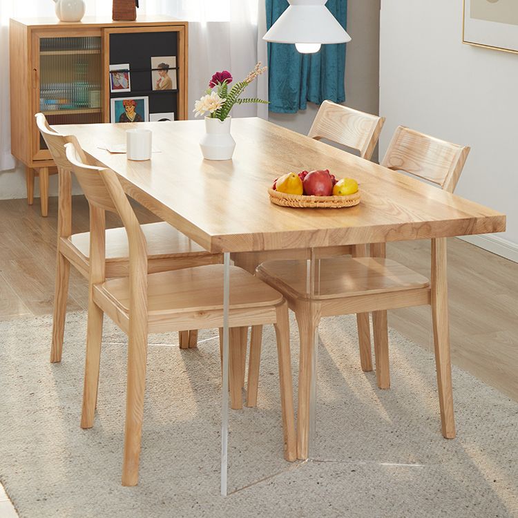 Natural Finish Dining Table Set with Acrylic Base 1/2/5/7 Pcs Ash Wood Dinette Set