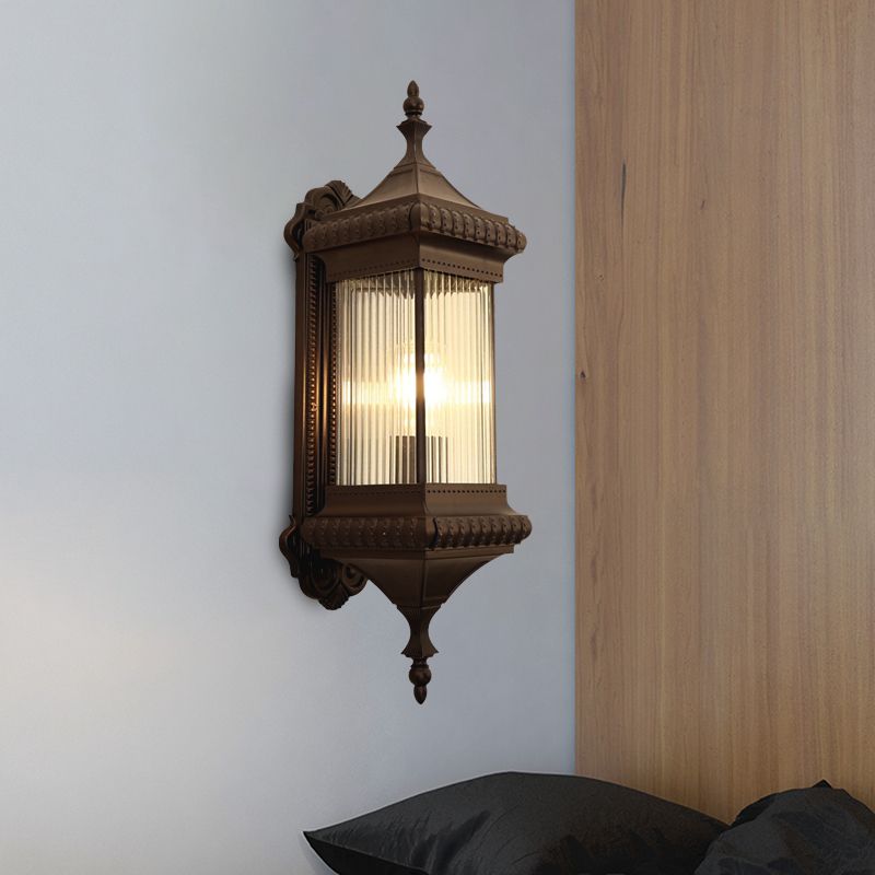 Landkubus muur gemonteerd licht 1-bulb helder geribbelde glazen buitenwandlicht SCONCE in koffie