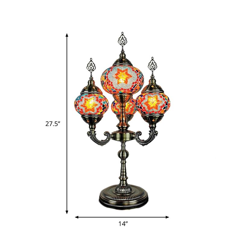 Stained Glass Candelabra Task Lamp Traditional 4 Lights Bedside Nightstand Lamp in Yellow/Orange/Blue