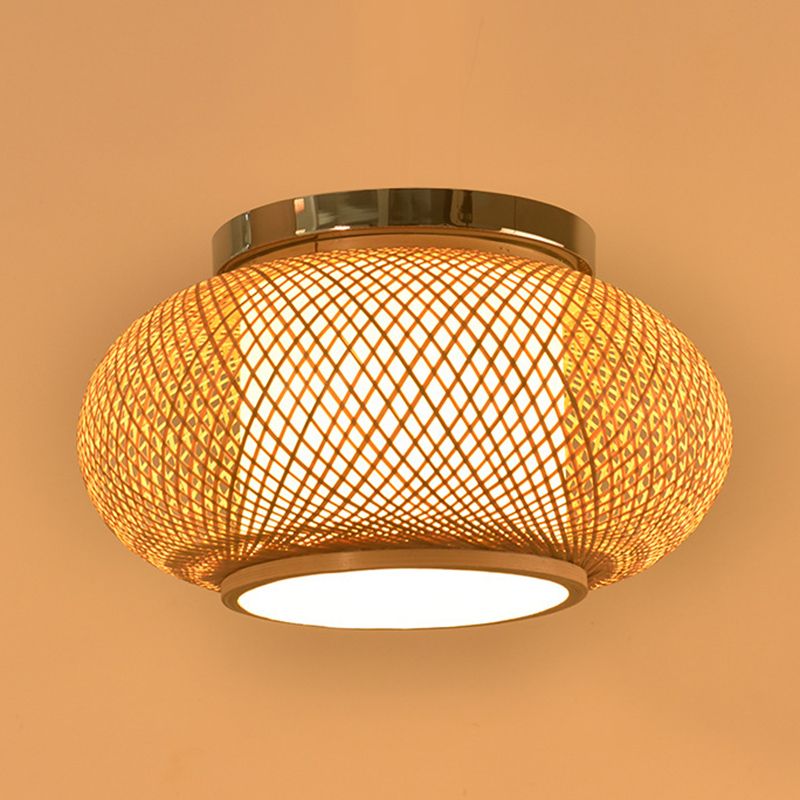 Rattangeflecht, Deckenleuchte im asiatischen Stil, Laternenform, 1 Licht, Restaurant-Hängeleuchte aus Holz