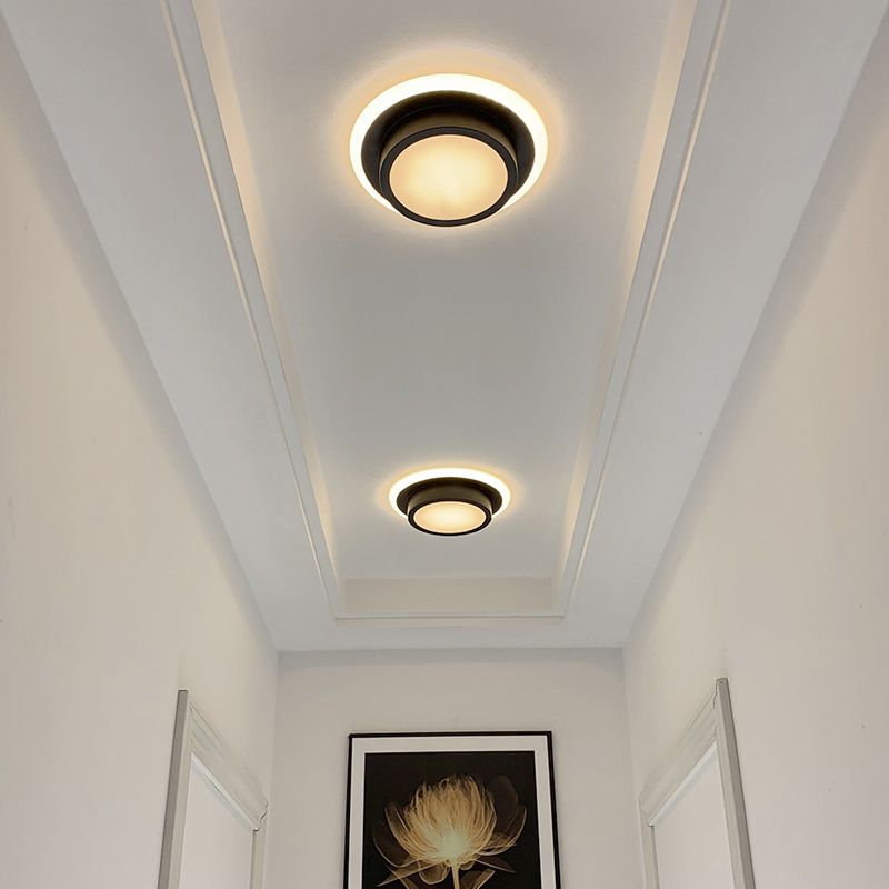 Mini lámpara de techo empotrada redonda/cuadrada, LED de metal contemporáneo, montaje empotrado en blanco/negro, luz blanca/cálida
