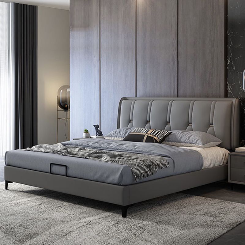 Contemporary Grey Standard Bed with Tufted and Legs Wingback Bed