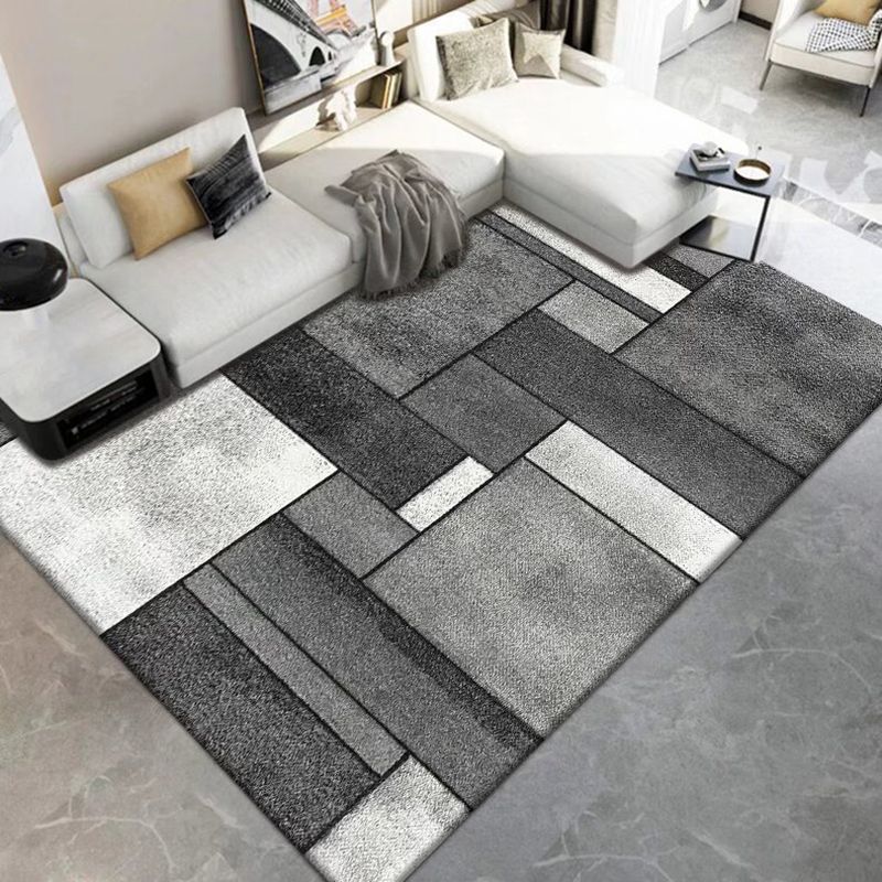 Dark Gray Modern Rug Polyester Geometry Indoor Rug Washable Rug for Living Room