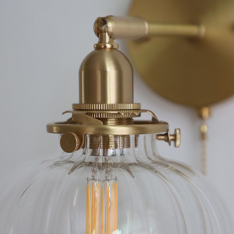 Lampada da parete a parete a sfera in stile industriale 1 illuminazione montata a parete leggera in oro
