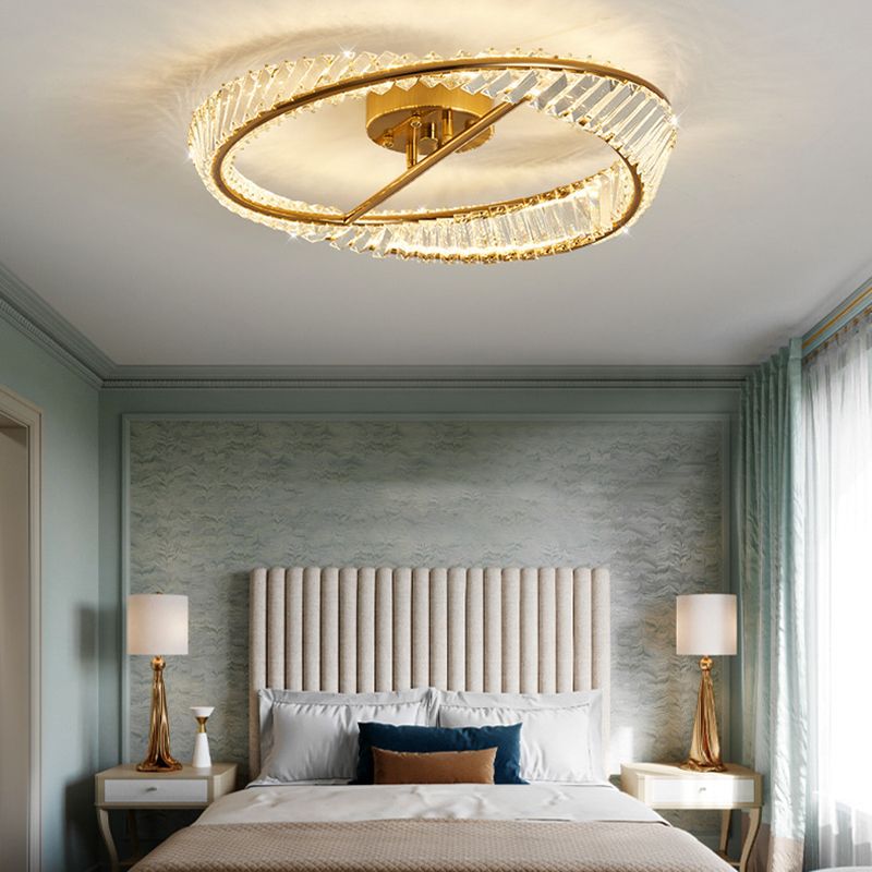 Crystal Geometric Flush Mount Lamp Modern Flush Ceiling Light Fixture in Gold