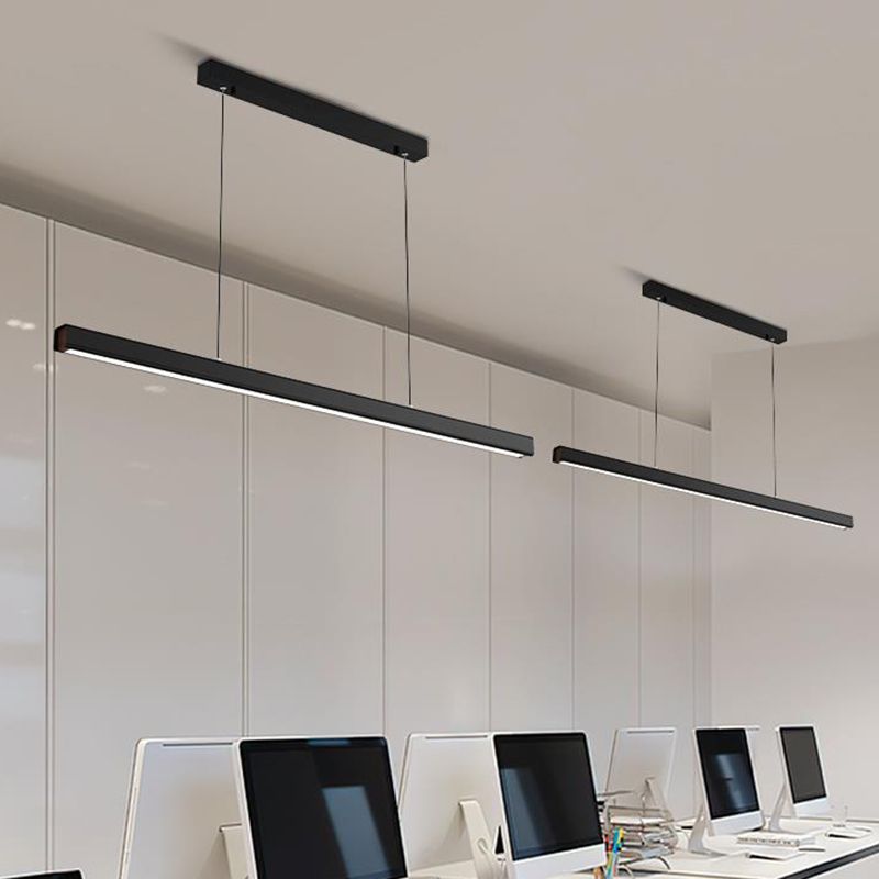 Modern Line Shape Chandelier Lighting Fixtures Metal Hanging Lamp Kit in Black