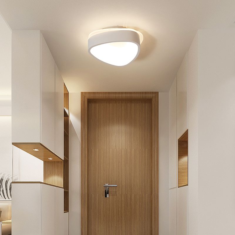 Nordic Hollowed Triangle/Round/Square Flush Lamp Metallic LED Foyer Ceiling Mounted Light in Grey/White