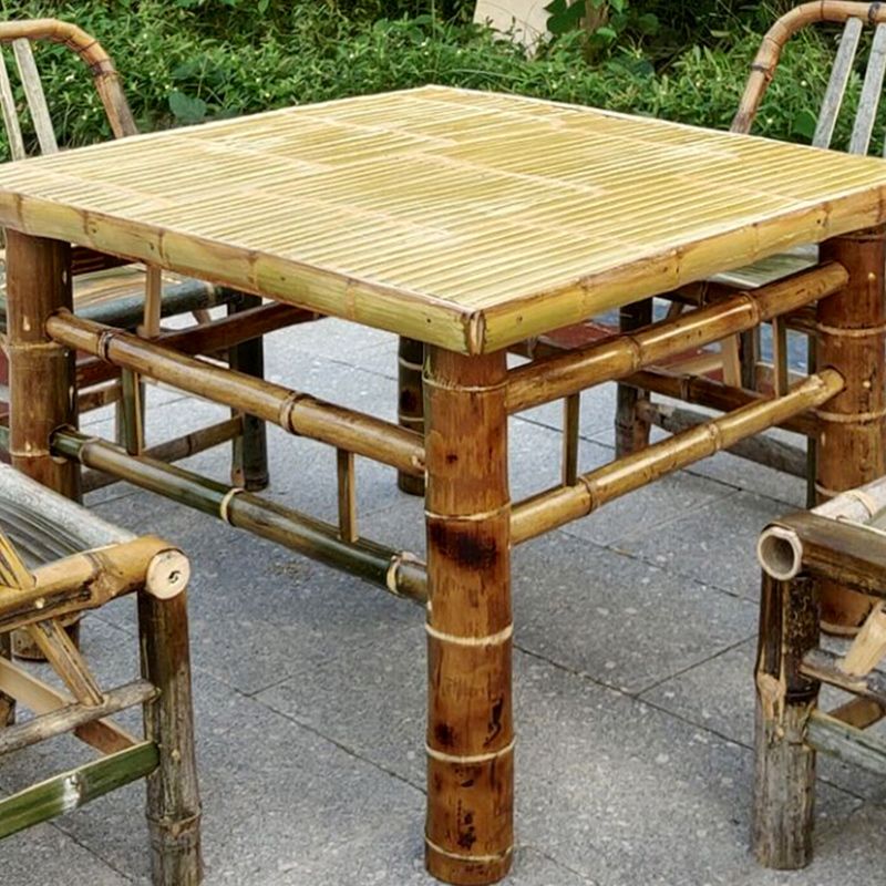Square Bamboo Patio Table Farmhouse Style Home Patio Picnic Table