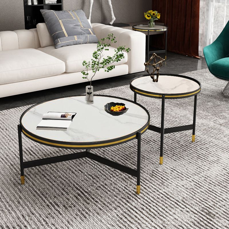 Round Slate 3 Legs Coffee Cocktail Table 2-Piece Coffee Table Set