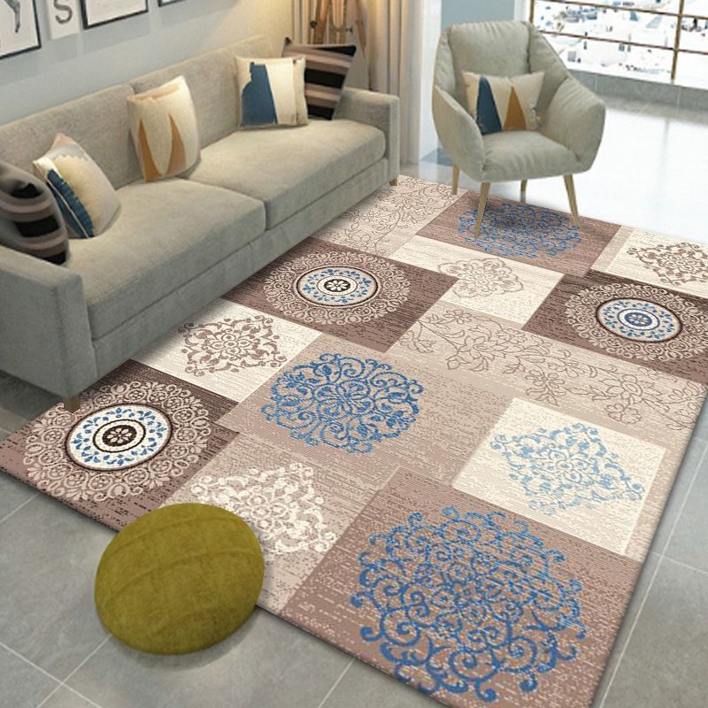 Victorian Pattern Rug Rug Retro Polyester Indoor Carpet Anti-Slip Backing Rug for Home Decoration