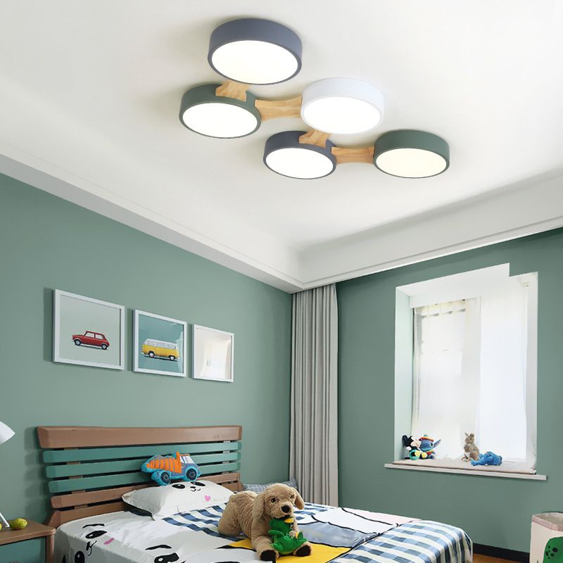 Ronde LED Macaron Plafond Fixture in Modern Creative Style Wooden Flush Mount met Acryl