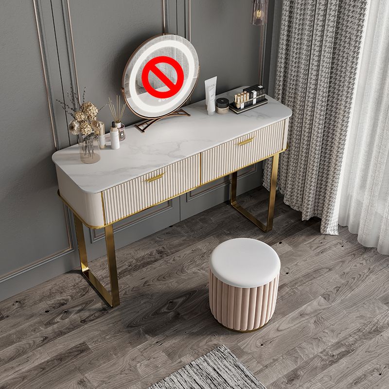 Beige Make-up Vanity Metal Dressing Table Stool Set with Drawers