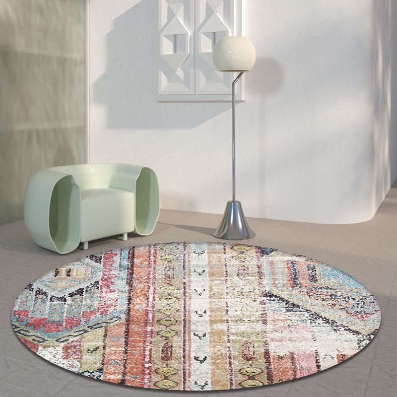 Multicolor Living Room Rug Southwestern Tribal Rhombus Pattern Rug Synthetics Machine Washable Non-Slip Backing Carpet