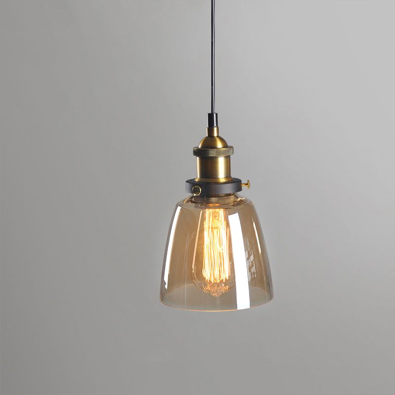 Retro Industrial 1 Light Pendant Amber Handblown Glass Dome Pendant Lighting for Living Room