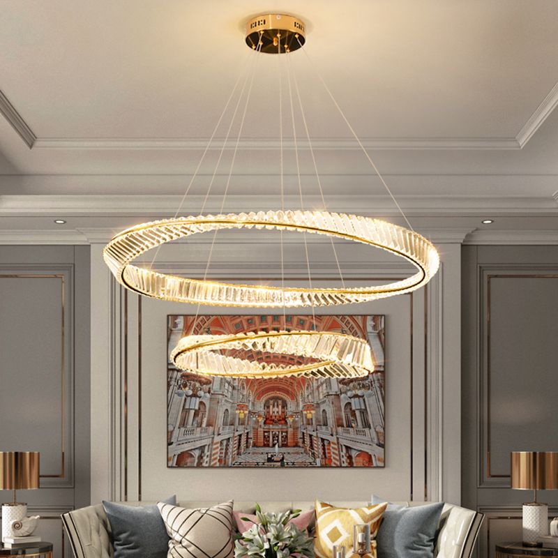 Gold Crystal Hanging Pendant Lights Contemporary style Tiered Hanging Lamps for Living Room