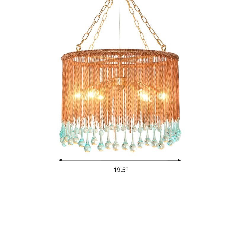 Luz de lámpara redonda de cobre Cadena de metal tradicional de 6 cabezas Lámpara de colgar