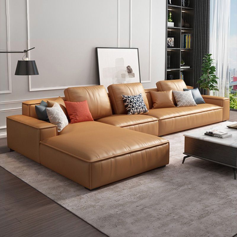 Loose Back Faux Leather Sofa with Chaise Square Arm Sofa - 70.87" D