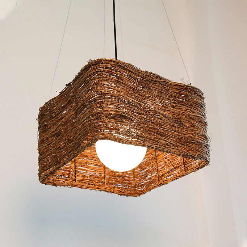 1 Kopf rechteckige hängende helle leichte japanische rattan hängende Lichtleuchte in Braun