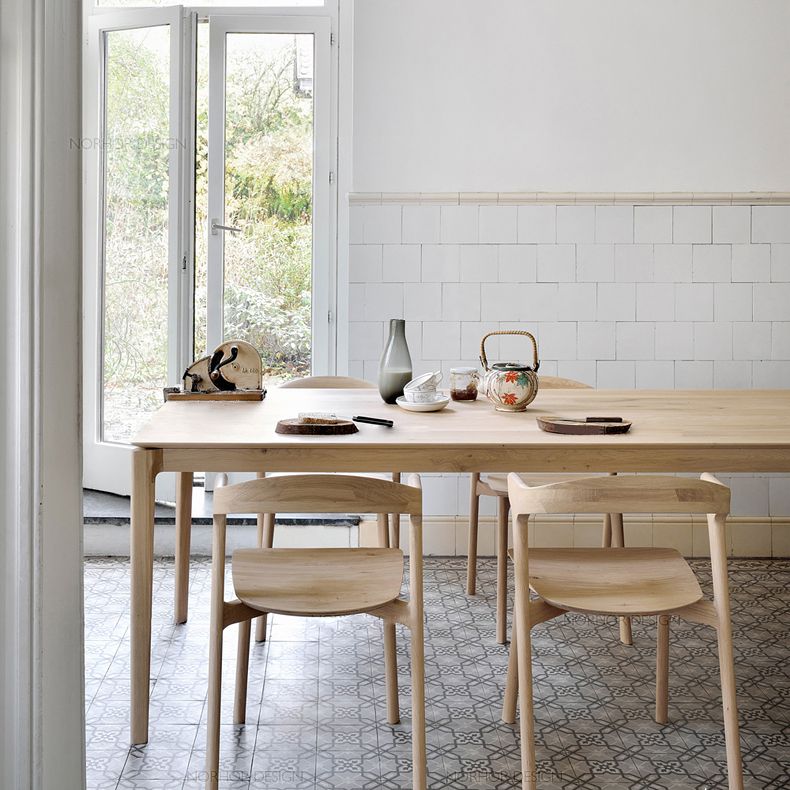 Rectangle Wood Color Dining Table Ashwood Solid Wood Table Modern with 4 Legs