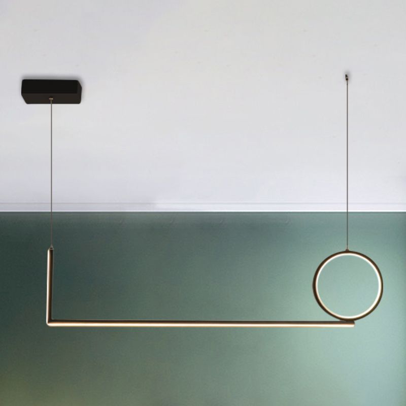 Lampe de suspension de plafond linéaire minimal Métallique noir / blanc LED île Lumière en lumière chaude / blanche