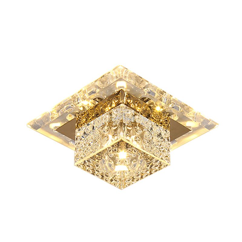 Clear Crystal Cube Flushmount Lamp Simplicity LED Flush Mount Ceiling Light for Hallway