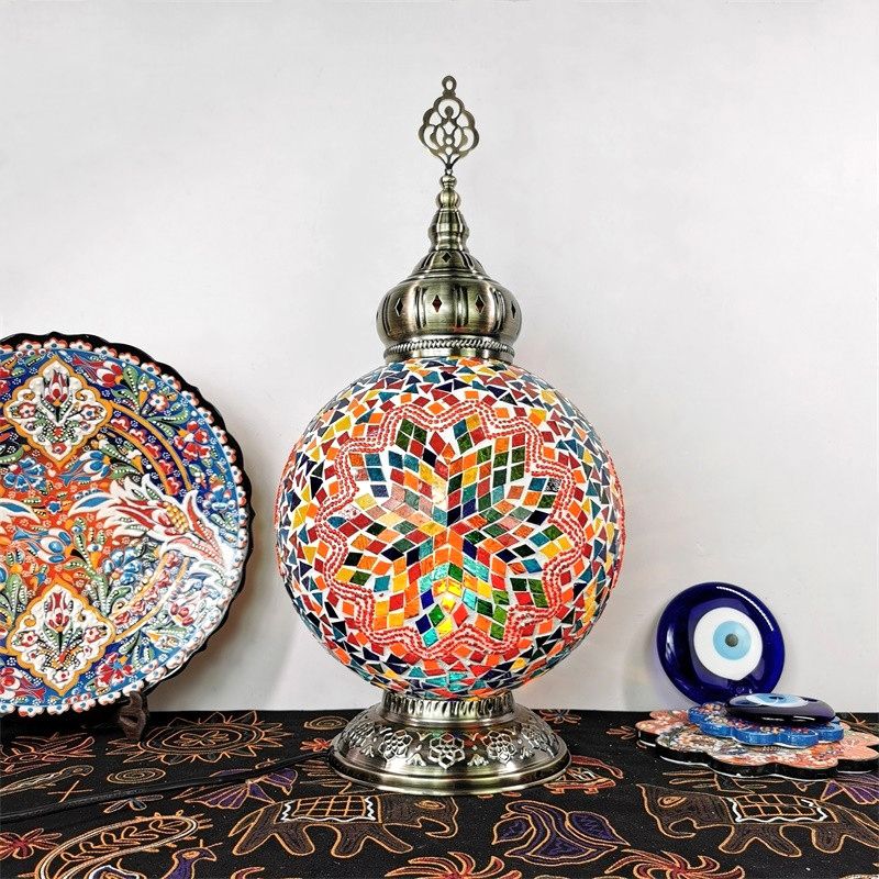 1 tête tachée d'art tachée lampe de table traditionnelle blanc / rouge / jaune globe de nuit.