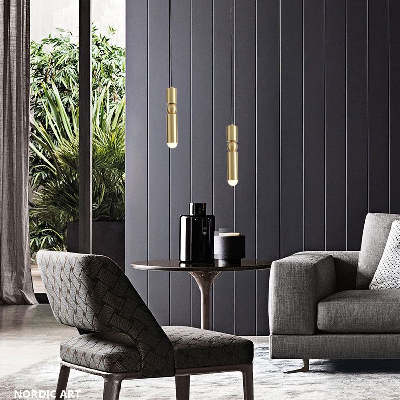 Gold Tubular Pendant Light Kit Simplicity Style Metal Pendant Light Fixture for Bedroom