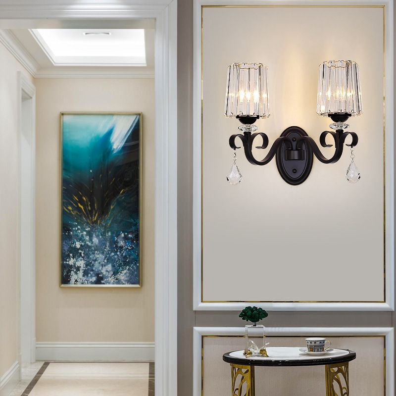 Crystal Geometric Shape Wall Light Modern Style 1/2 Light Wall Light Sconce in Black