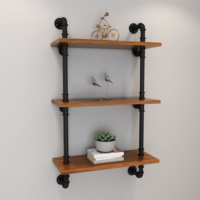 Metal and Wooden Floating Shelf Modern Natural Wall Mounted Bookshelf for Study Room