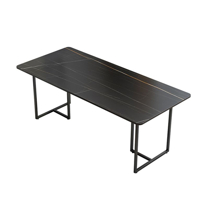 Industrial Black Table for Restaurant Rectangle Dining Table with Double Pedestal