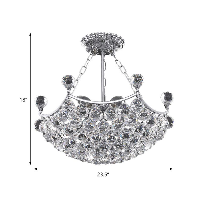 Chrome Dome Chandelier Light Contemporary 12 Lights Faceted Crystal Ball Ceiling Light for Dining Room