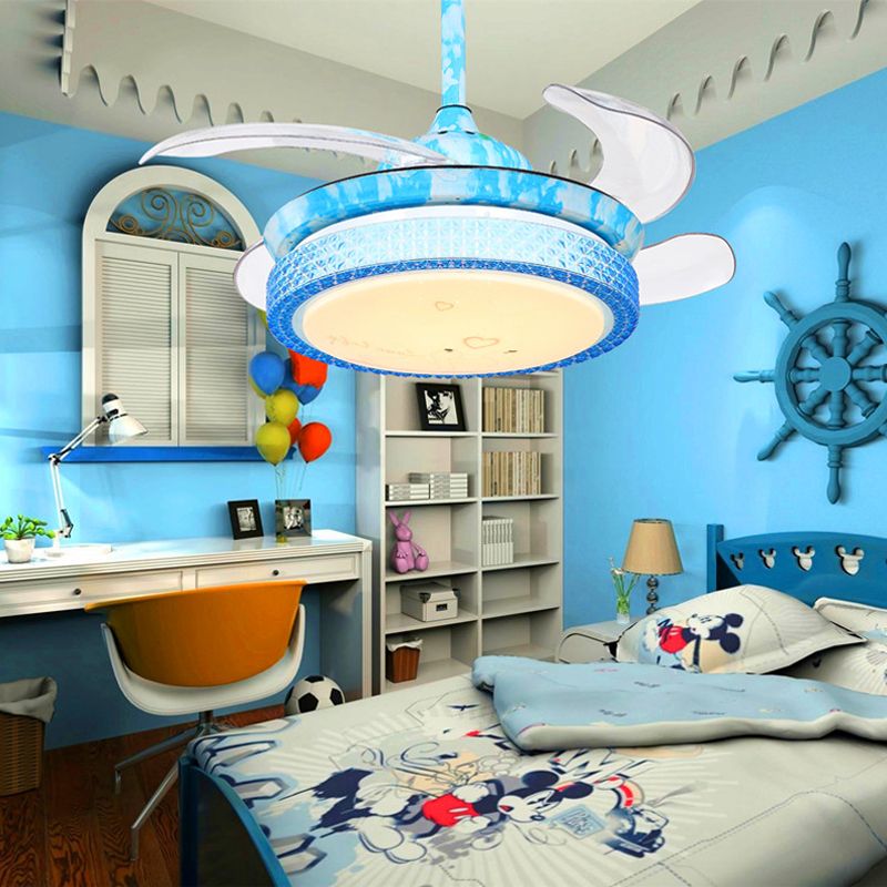 Éclairage de ventilateur circulaire bleu de 36 "LEVE LED ACRYIQUE LEMIR SEMPERS LEMIR LEVILLE POUR LES ENFANTS LES ENFANTS, 4 lames