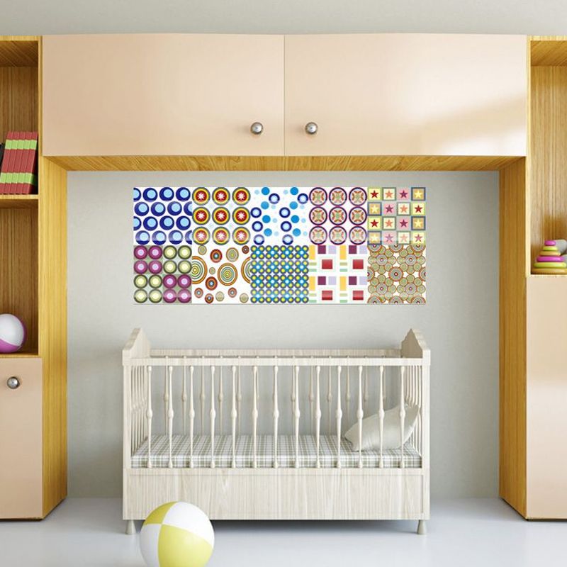 Contemporary Circles Print Wallpapers Red-Yellow-Blue-Green Geometry Wall Art, Peel and Paste