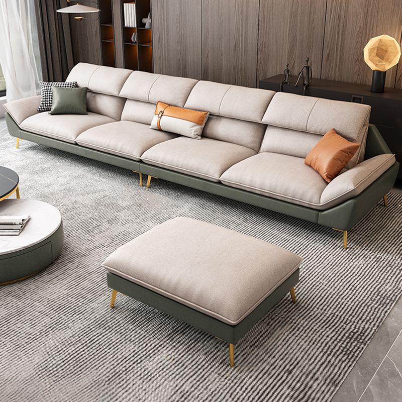 Flared Arm Faux Leather Furniture Sectionals in Green and White