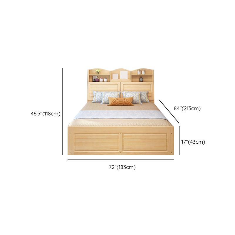 Solid Wood Bed Frame Headboard Standard Bed with Storage in Light Brone