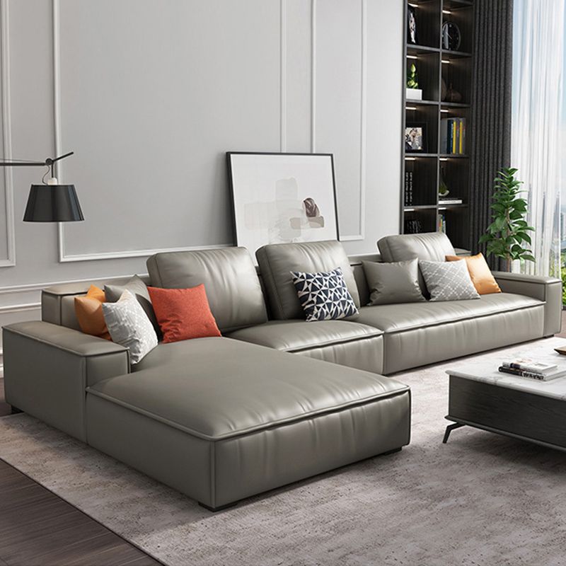 Nordic Recessed Arm Stationary Faux Leather Living Room Sofa Chaise