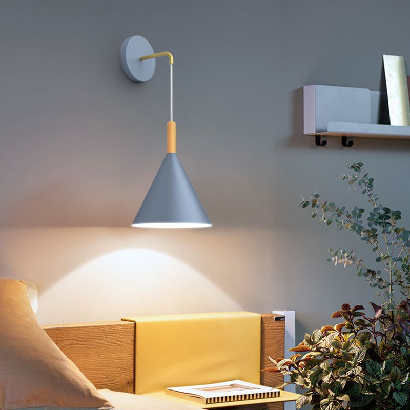 Geometric Shade Wall Hanging Lamp Macaron Style Iron 1 Bulb Bedroom Reading Wall Light