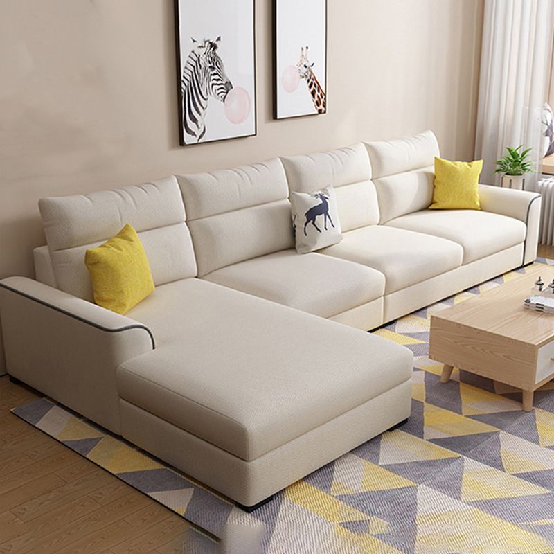 Modern 3-seater Fabric/Faux Leather Sectional Flared Arm Sofa & Chaise
